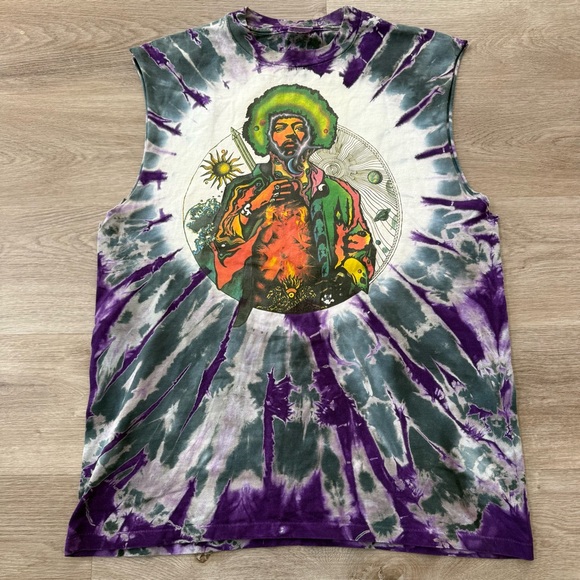 Vintage 80s 1988 Jimi Hendrix Fat Cats In Atlantis Tie Dye T Shirt Mens XL Tank